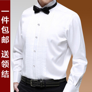男士演出礼服法式衬衫，套装舞台大合唱，男长袖白色领结衬衣伴郎男