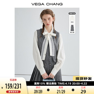 VEGA CHANG无袖背心连衣裙女2024年春季慵懒小香风百褶裙子