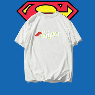 超级英雄超人情侣装运动大码t恤衫时尚，原宿风纯棉宽松短袖t恤