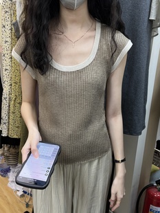 夏季淑女2024年韩版东大门小清新撞色边短袖针织气质韩国百搭上衣