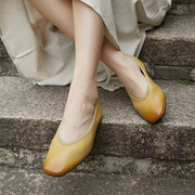 羊皮文艺单鞋女2024春季一脚蹬纯色浅口平底鞋森系休闲奶奶鞋