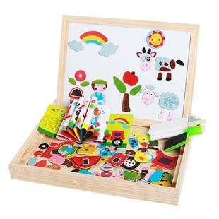木制磁性拼拼乐拼图玩具儿童早教益智农场生肖动物磁性贴双面画板