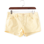 MC系列 夏季品牌女装库存折扣浅黄色牛仔短裤热裤S2942A