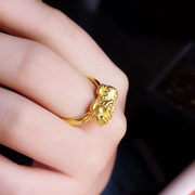 3d硬金黄金貔貅戒指指环，转运珠999足金貔貅，女纯金食指戒自用送礼