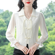 白色夏装雪纺衫女高端洋气短款衬衫中国风盘扣喇叭袖气质上衣