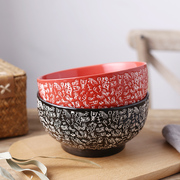 韩式家用陶瓷质感时尚大面碗筷7寸泡面拉面碗创意情侣红黑碗套装