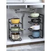 厨房不锈钢物架下水槽架子置锅架专放锅具收纳多层家用柜子内分层