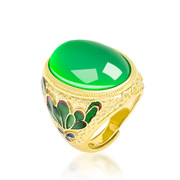 本命年天然绿玛瑙戒指铜，镀金镶玉髓冰种玉石，男款指环时尚挂件礼物
