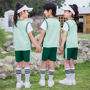 幼儿园园服夏装湖蓝色，班服纯棉夏季运动套装蓝球足球儿童比赛服