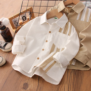 男童衬衫春秋款2024春装儿童，白衬衣(白衬衣，)男孩小童宝宝长袖纯棉上衣