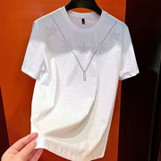 欧版短袖T恤男夏季高品质烫钻上衣潮流重工半袖满天星打底衫