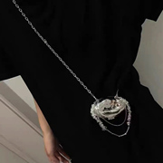 欧美风金属银色贝壳包小众设计款装饰斜挎链身体背链手提小包包潮