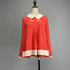 品牌折扣娃娃领长袖衬衫女2023荷叶摆a字型洋气拼色甜美红色衬衣