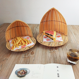 日式仿藤编寿司盘特色，火锅菜盘拼盘创意蛋糕装饰点心，盘塑料编织篮