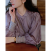 ramesse普罗旺斯薄纱烟紫色，复古钩花拼接灯笼，袖天丝长袖衬衫