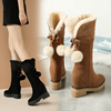 冬季10cm内增高跟雪地靴女中筒皮毛一体长筒靴子东北抗寒保暖棉靴