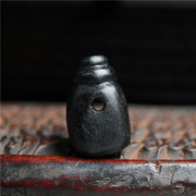 少见西藏特色手工雕黑石材质三通配件藏式文玩手串一体佛头配饰珠