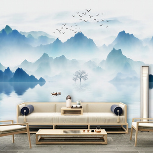 中式水墨壁布 客厅电视背景墙壁画 国风意境山水禅意茶馆壁纸墙布