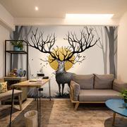 5d电视背景墙壁纸北欧客厅现代简约墙布个性卧室，黑白麋鹿装饰壁布