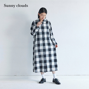 冬季桑妮库拉sunnyclouds纯棉，厚实黑白格子连衣裙衬衫裙冬