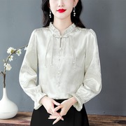 新中式国风盘扣衬衫，女装春装2024年春款米白色，衬衣打底上衣