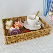 手工仿藤编织筐长方形，水果盘客厅家用茶点心零食，餐厅小吃篮子托盘
