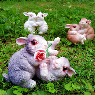 花园庭院盆景装饰品小兔子摆件家居装饰品生日礼物树脂工艺品模型