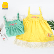 黄色小鸭女宝宝裙子夏季连身裙女童2-4岁蕾丝吊带裙婴儿背心裙