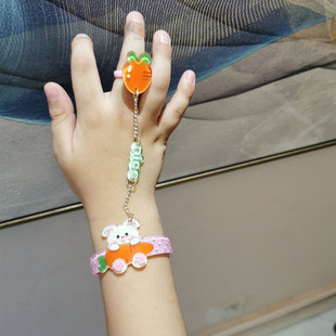 手链戒指一体手镯韩版儿童学生，卡通首饰套装，公主宝宝饰品生日礼物