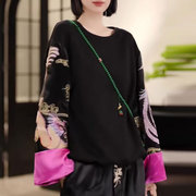 新中式国风黑色龙凤刺绣卫衣高级感醋酸拼接上衣女装早春潮流