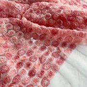 粉色小玫瑰立体花朵网纱创意刺绣披肩连衣裙，蓬蓬裙服装设计师面料