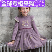 2023日本儿童公主裙高领长袖钉珠亮片加厚宝宝裙子秋冬女童加
