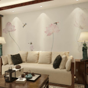 新中式电视背景墙纸壁纸沙发卧室大型壁画简约荷花墙布古典禅意境
