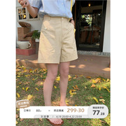 芝士兔卡其色短裤女夏季小个子显瘦工装裤，美式休闲阔腿五分裤子