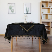 新古典欧式黑色丝绒布现代简约餐桌布西餐台布茶几盖布样版房装饰