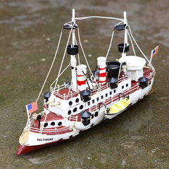 美式复古铁艺轮船模型摆件航海远洋军舰创意家居办公室酒柜装饰品
