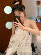 白色蕾丝裙连衣裙女夏季法式气质吊带裙小个子，设计感镂空罩衫裙子
