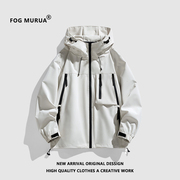 fogmurua美式机能风冲锋衣，纯色连帽男复古宽松潮流，山系户外外套c