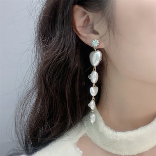 轻奢镶钻珍珠爱心耳钉水钻桃心长耳坠气质小众高档设计感耳环精致