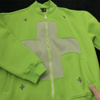春季青草绿立领棒球服加绒外套，男十字拼色绿色，刺绣夹克春秋款男生