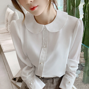 娃娃领雪纺衬衫女韩版很仙，的上衣洋气，宽松仙女范2022春款白色衬衣