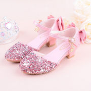 女童凉鞋2023时尚韩版中大童，婚纱礼服水晶鞋，小公主包头水钻鞋