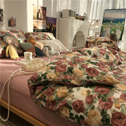 欧美复古玫瑰花田园小碎花床上四件套全棉纯棉被套1.5m1.8三