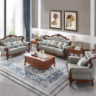 美式沙发真皮沙发全实木欧式沙发，组合轻奢新古典(新古典)奢华客厅家具整装