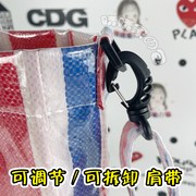 PVC斜挎编织购物袋 可拆卸斜挎小众手拿包红蓝彩条款