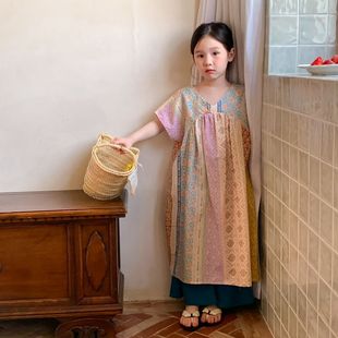 女童连衣裙母女装2023夏款儿童短袖印花波西米亚，长裙亲子装沙滩裙