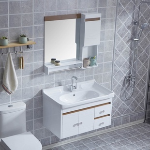 欧式卫浴pvc中小户型，挂墙式简装组合浴室柜洗脸洗手盆洗漱台镜柜