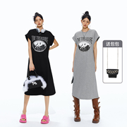 宽松字母印花连衣裙女复古慵懒直筒裙子（送包包）