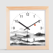 正方形实木静音挂钟新中式简约创意个性时钟客厅家用壁表石英钟表