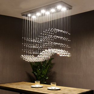 餐厅水晶吊灯创意个性现代简约餐桌饭厅长方形吧台，长条吊灯餐吊灯